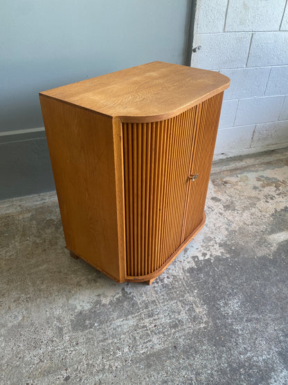Mid Century Solid Oak LP Cabinet with Tambour