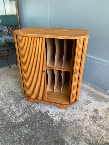Mid Century Solid Oak LP Cabinet with Tambour