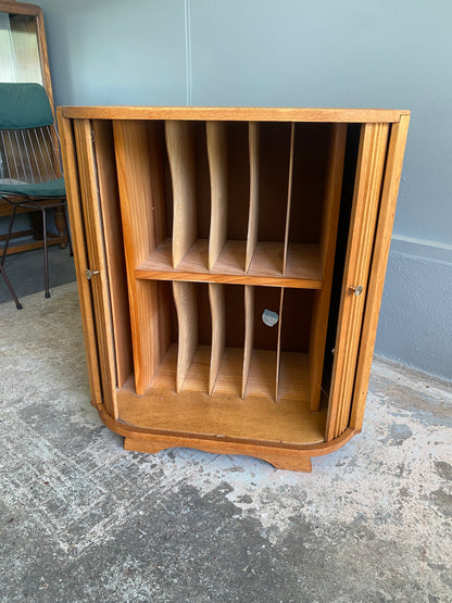 Mid Century Solid Oak LP Cabinet with Tambour