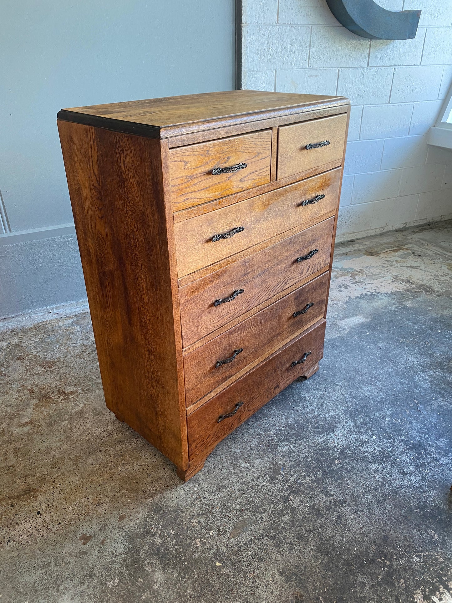 Mid Century Solid Tiger Oak Tall Boy