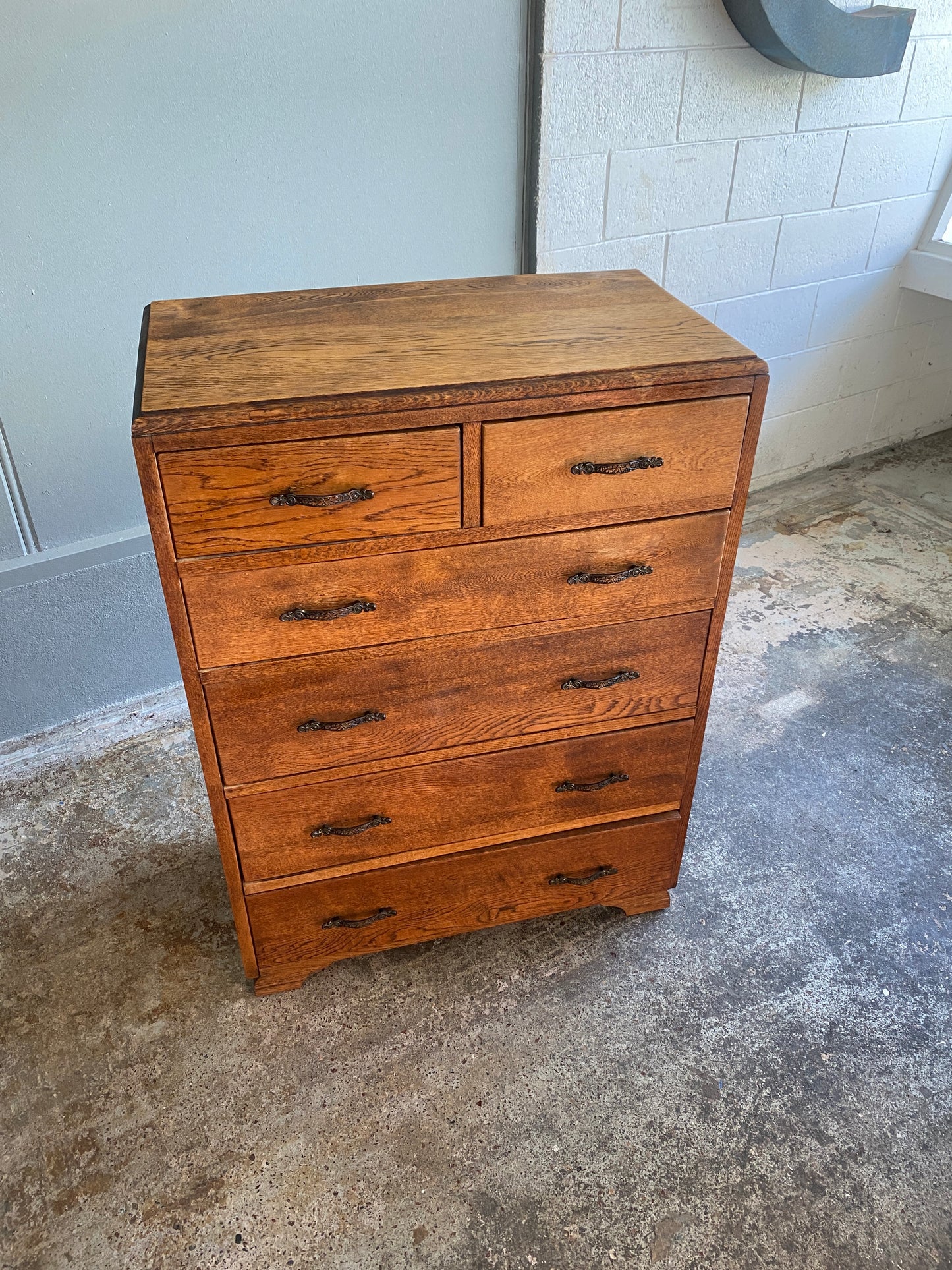 Mid Century Solid Tiger Oak Tall Boy