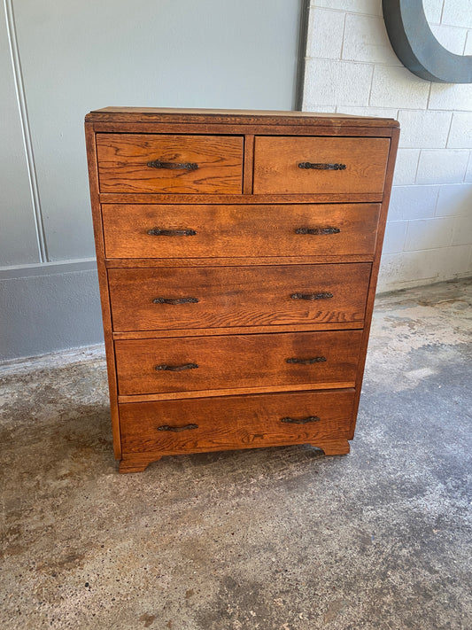 Mid Century Solid Tiger Oak Tall Boy