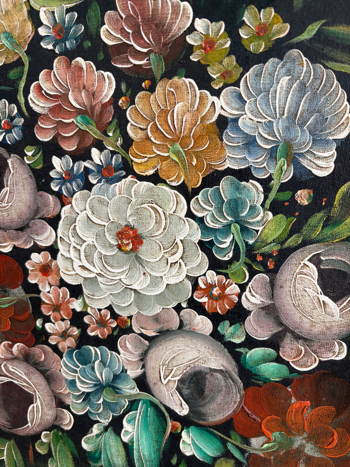 Mid Century 'Flowers' Oil on Board by Unknown