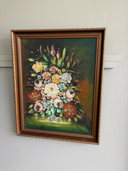 Mid Century 'Flowers' Oil on Board by Unknown