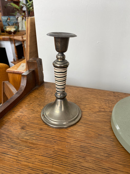 Mid century 'Zebra' Bakelite & Silver Plate Candle Stick
