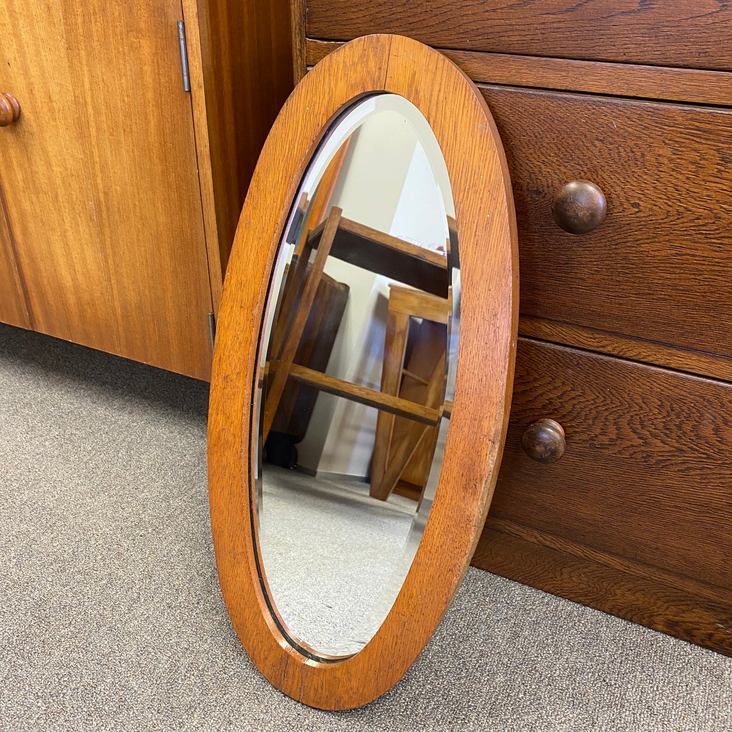 Oak Art Deco Oval Mirror