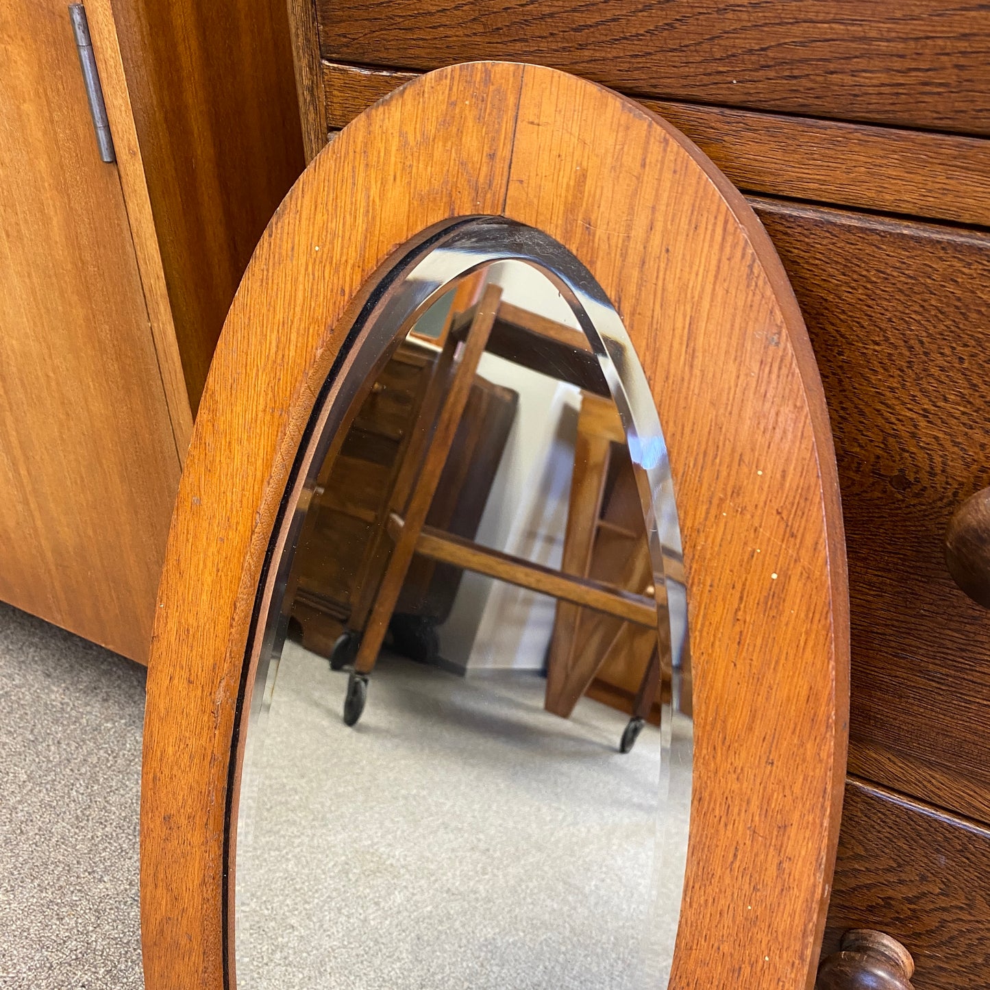 Oak Art Deco Oval Mirror