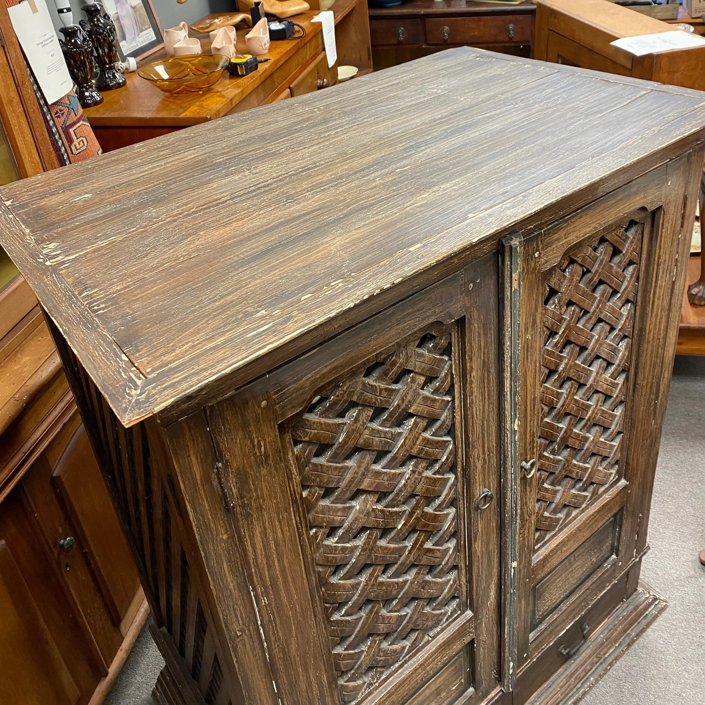 Oriental Style Wooden Lattice Cabinet