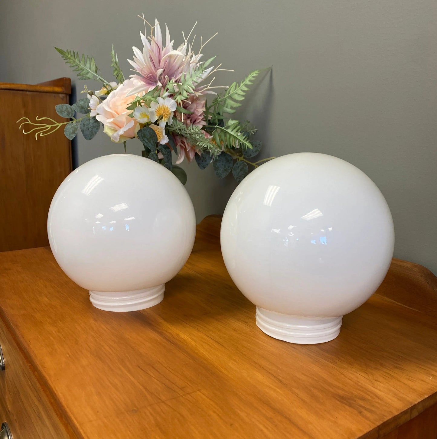 Pair Vintage Milk Glass Globes - Plots & Pickles