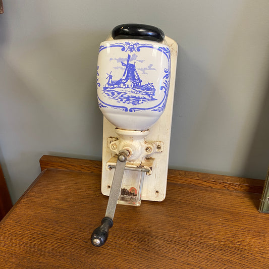 Rare 1950s Zassenhaus Delft Periwinkle Blue & White Coffee Grinder