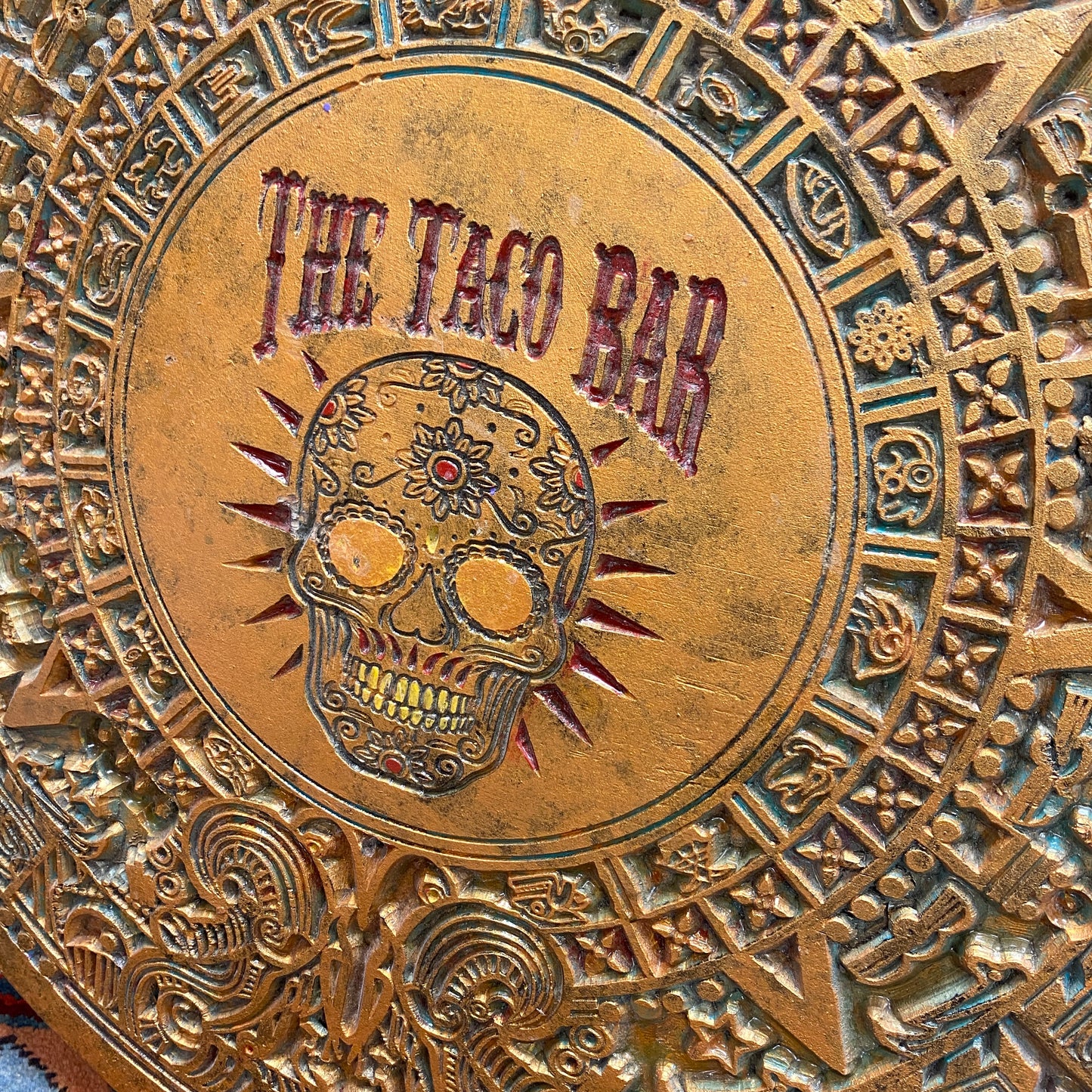 The Taco Bar Round Gold Restaurant Sign