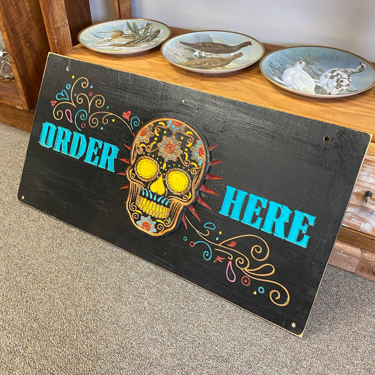 The Taco Bar - Order Here Skull Restaurant Sign