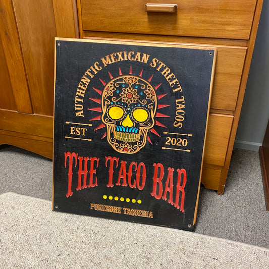 The Taco Bar Black Restaurant Sign