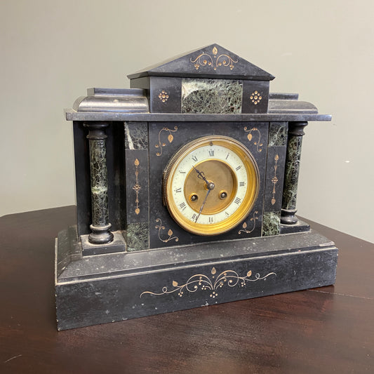 Victorian Architectural Green Marble & Slate Mantle Clock