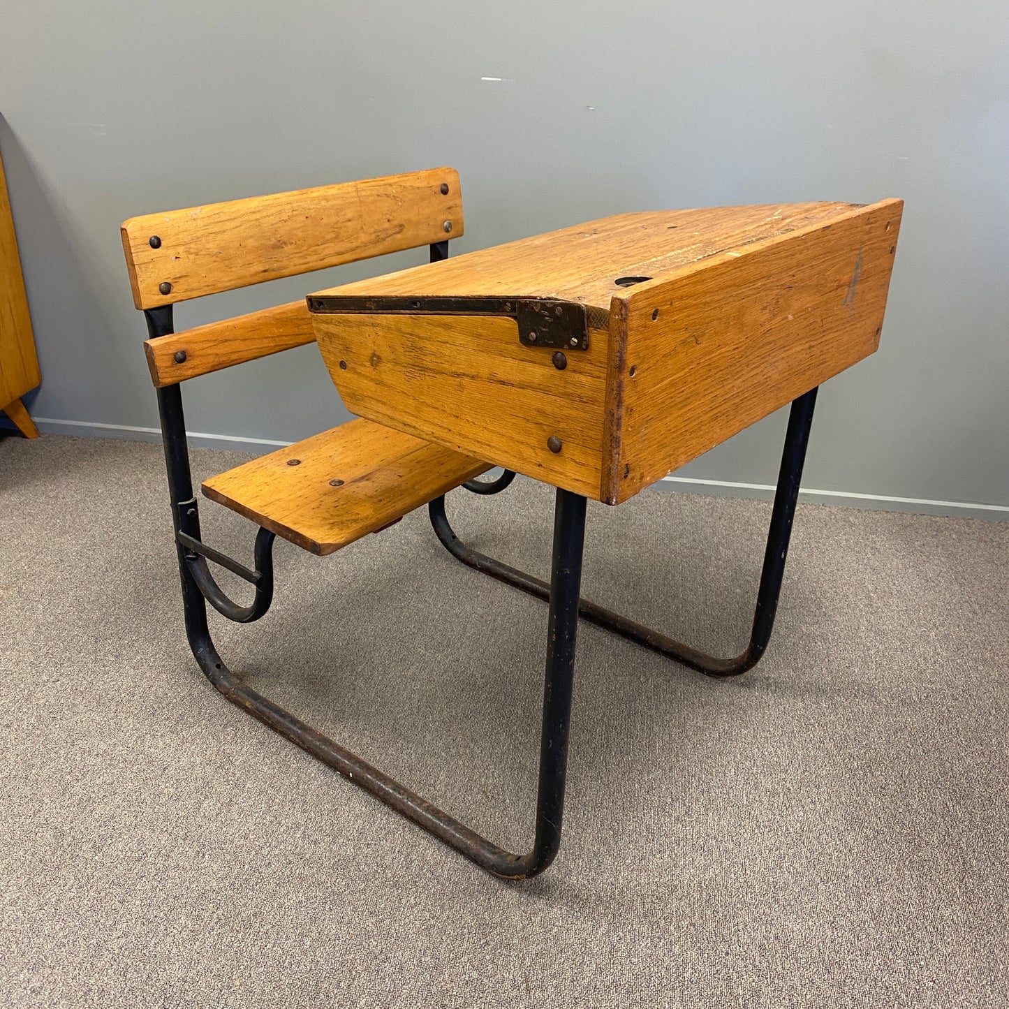 Victorian English Oak Industrial School Desk