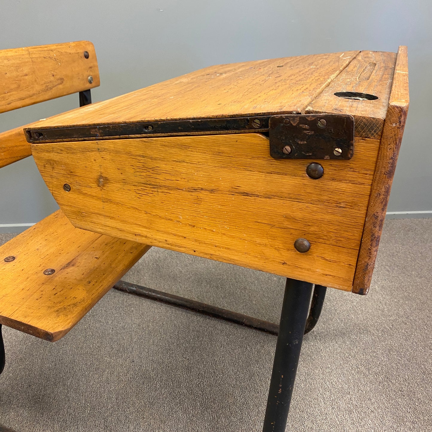 Victorian English Oak Industrial School Desk