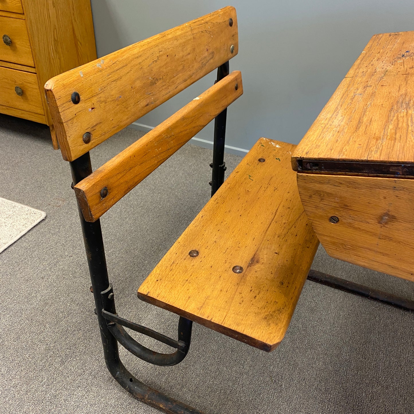 Victorian English Oak Industrial School Desk