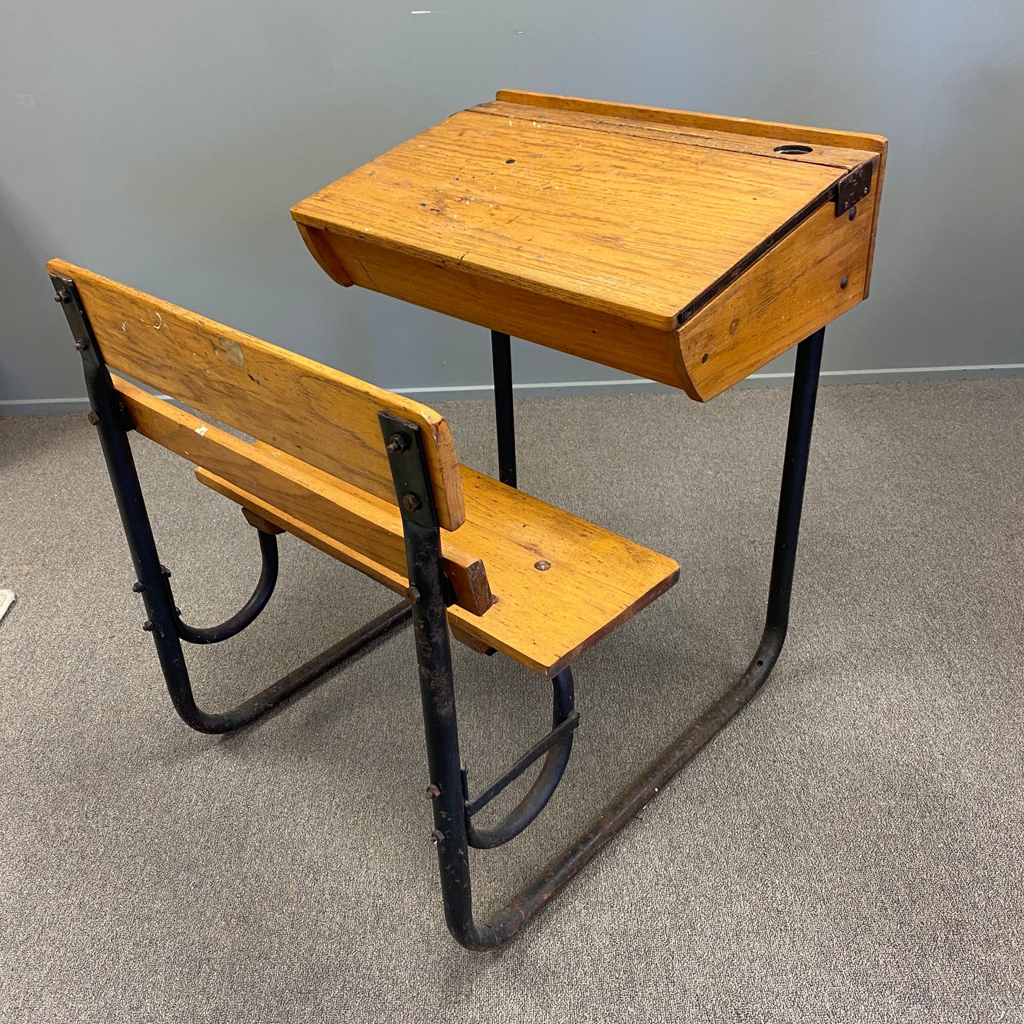 Victorian English Oak Industrial School Desk