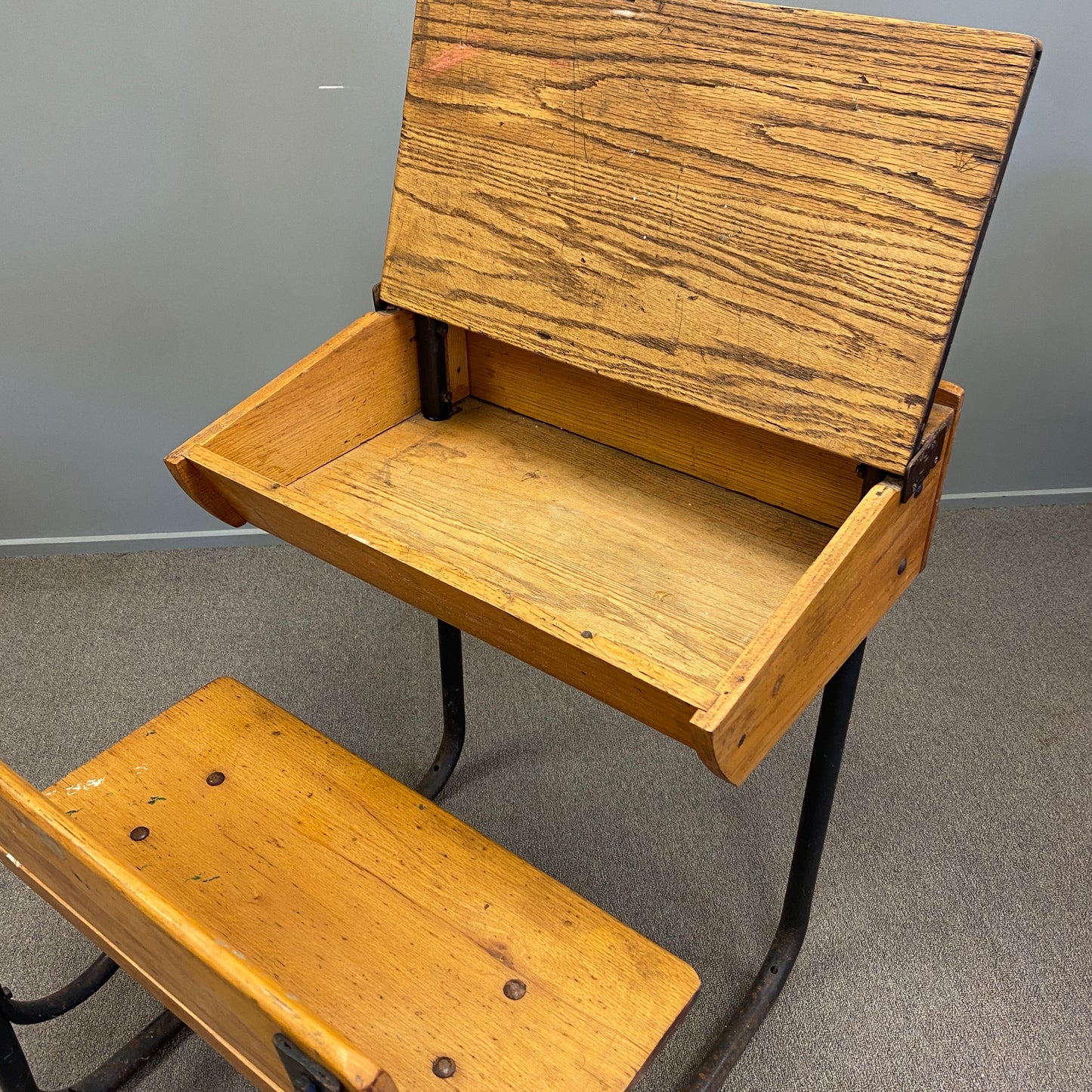 Victorian English Oak Industrial School Desk