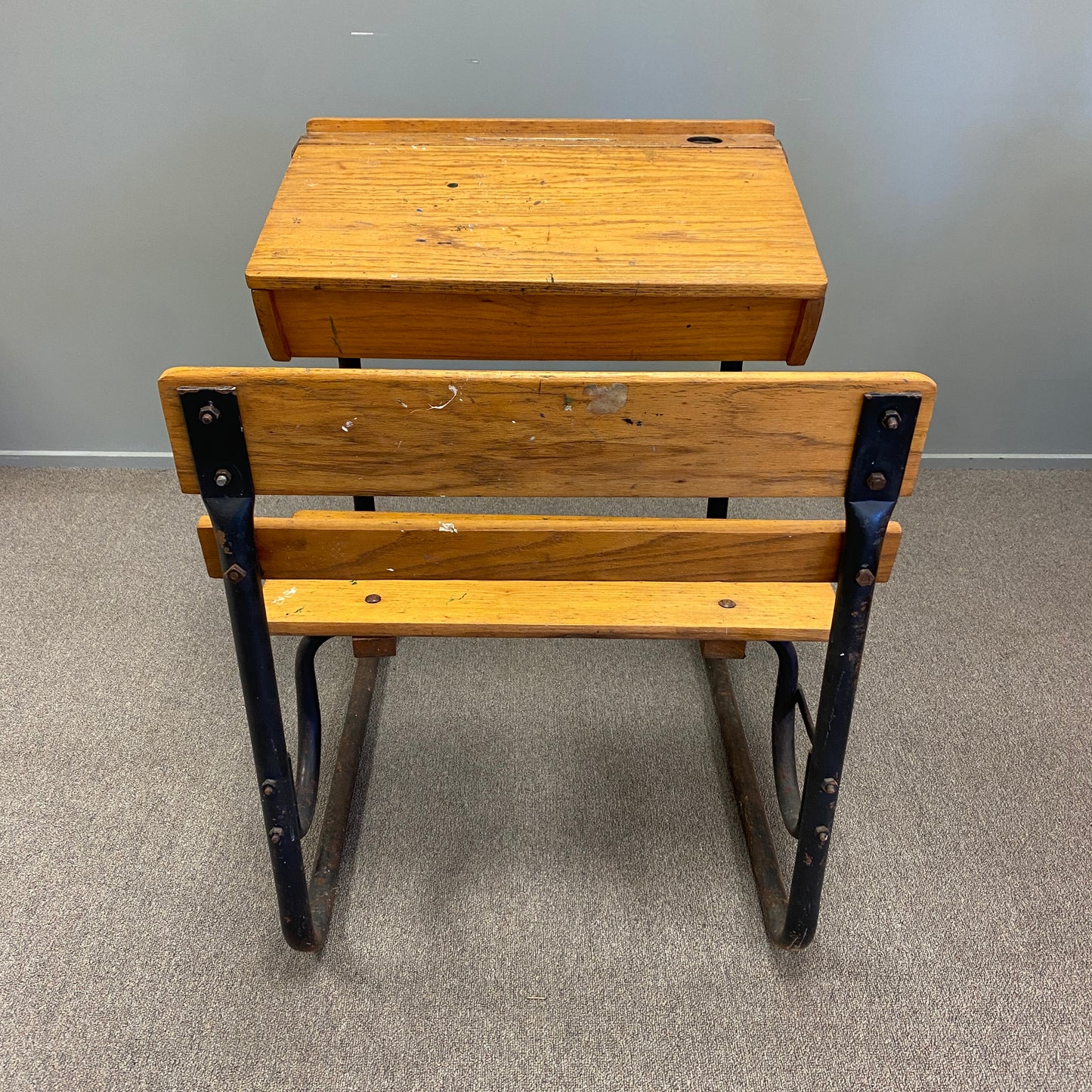 Victorian English Oak Industrial School Desk