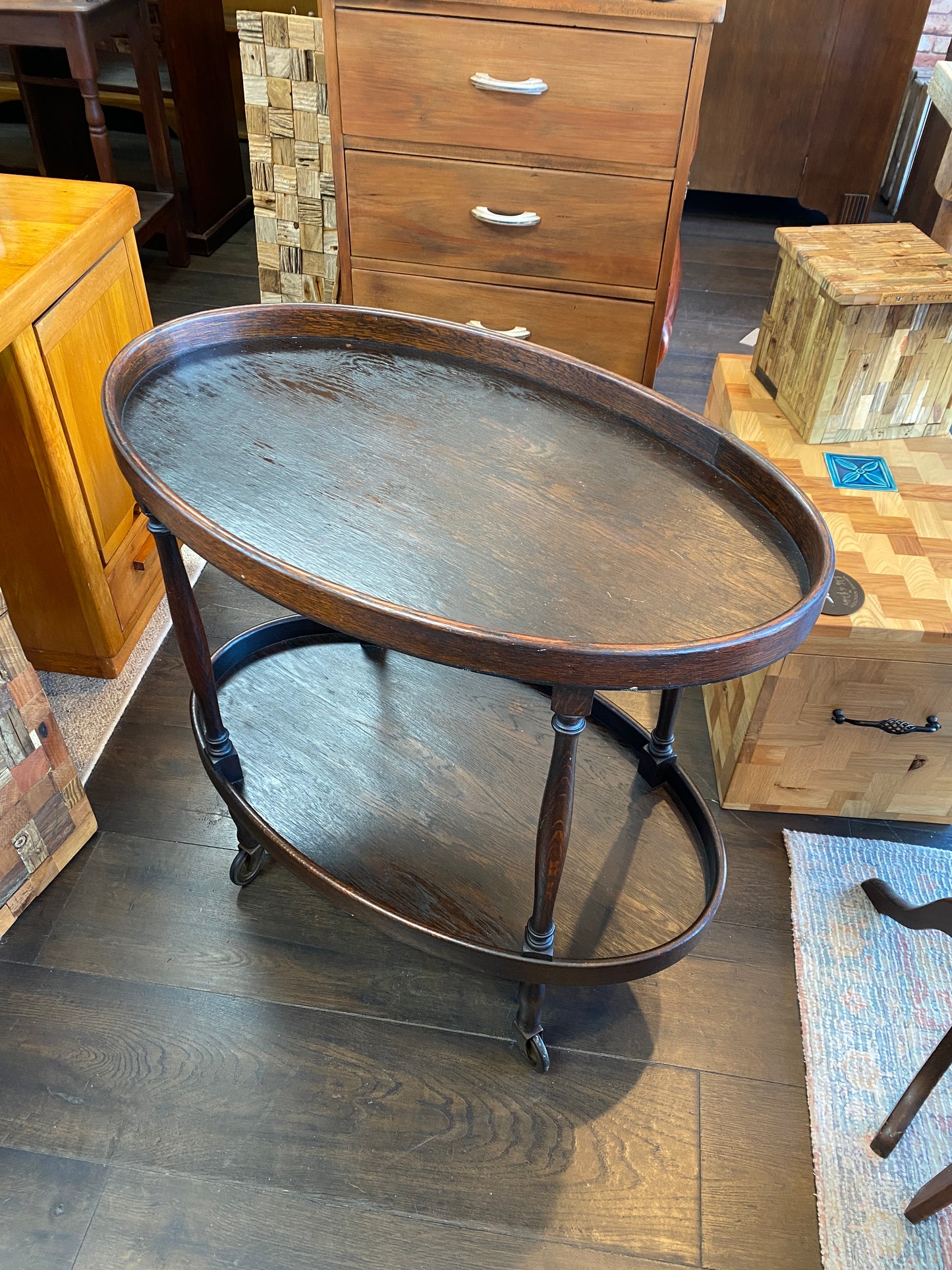 Victorian Oak Oval Drinks Trolley