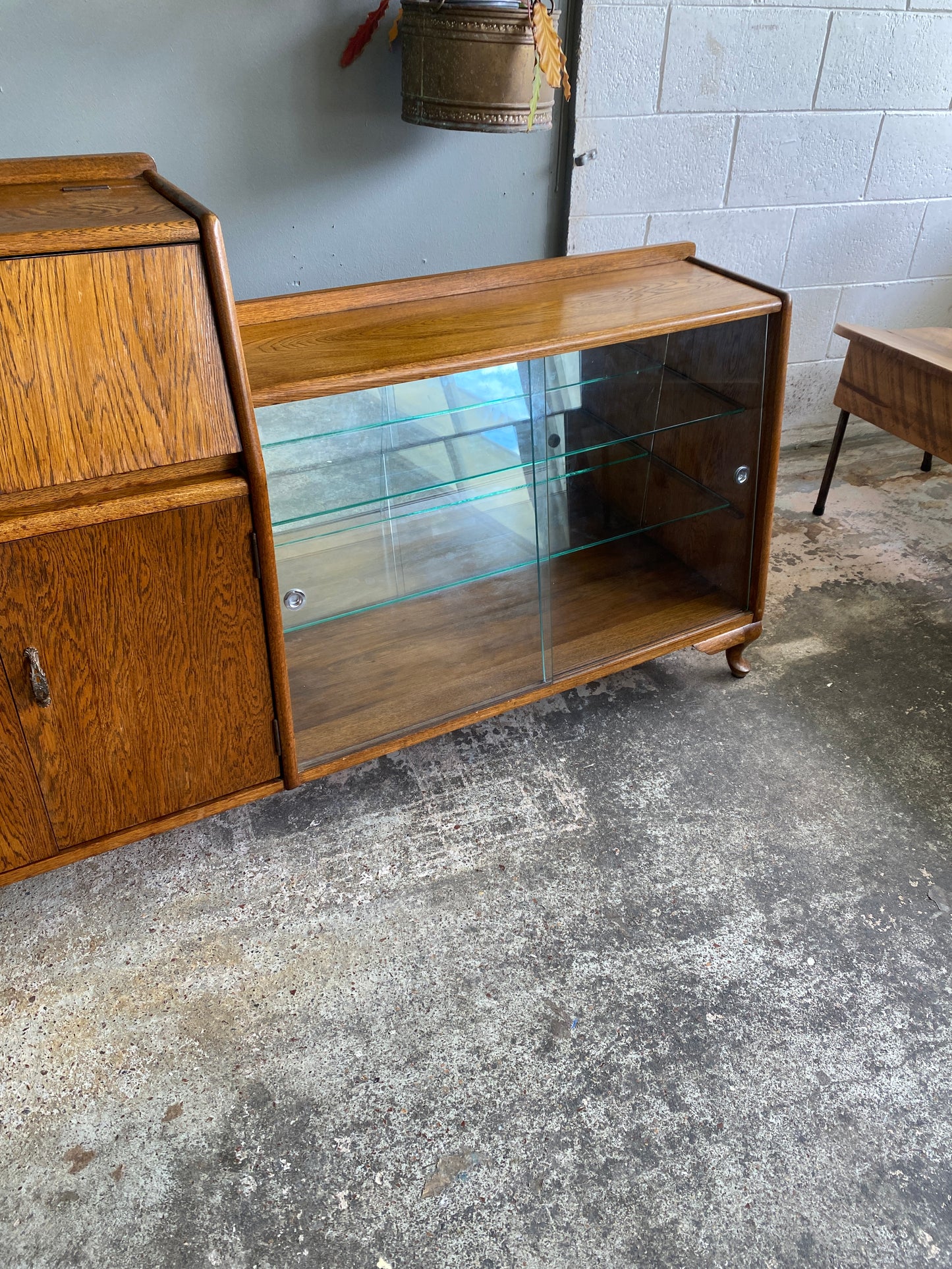 Vintage 1950s Solid Oak Drinks & Display Cabinet