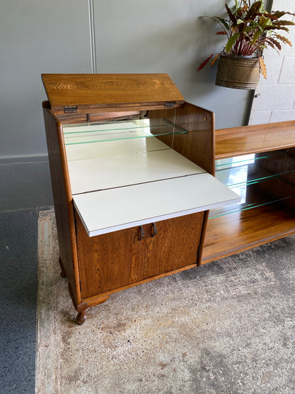 Vintage 1950s Solid Oak Drinks & Display Cabinet