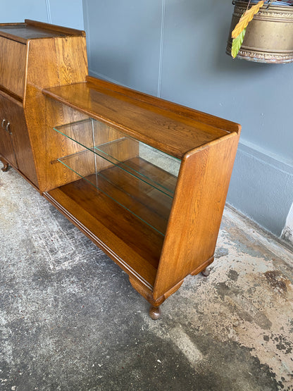 Vintage 1950s Solid Oak Drinks & Display Cabinet