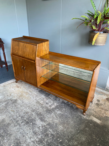 Vintage 1950s Solid Oak Drinks & Display Cabinet