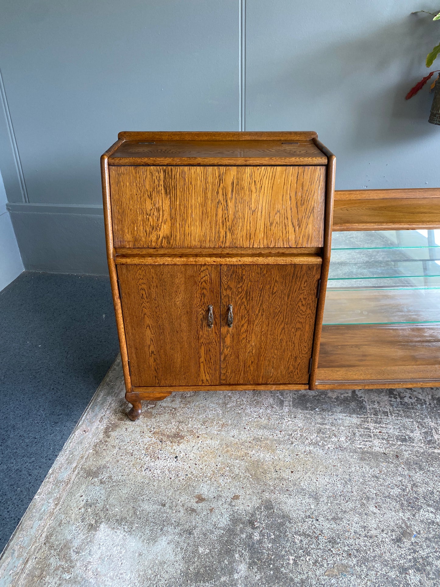 Vintage 1950s Solid Oak Drinks & Display Cabinet
