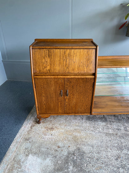 Vintage 1950s Solid Oak Drinks & Display Cabinet