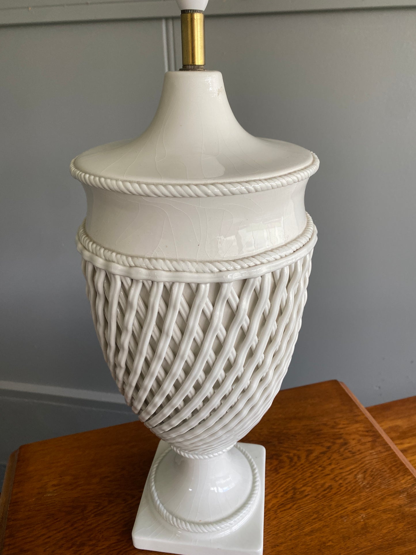 Vintage Ceramic Lattice Basketweave Lamp