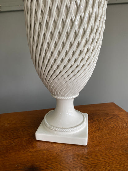 Vintage Ceramic Lattice Basketweave Lamp