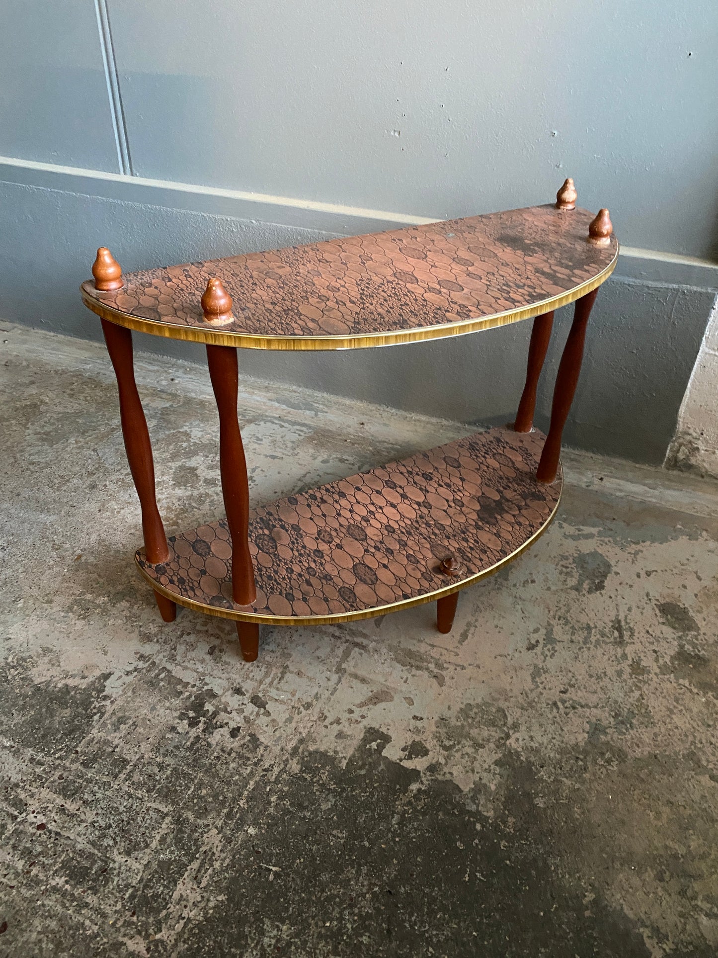 Vintage Copper Top Whatnot Demi Lune Shelf