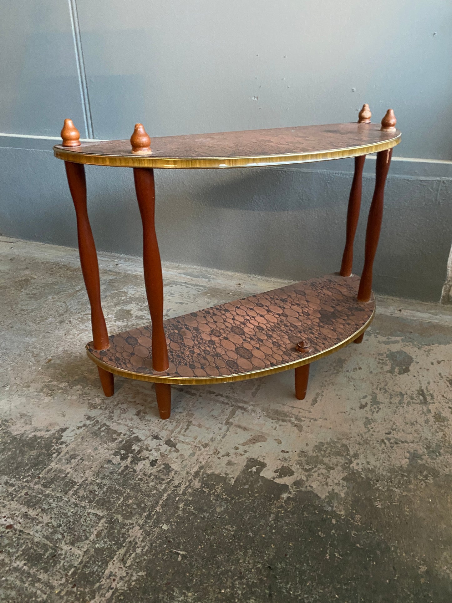 Vintage Copper Top Whatnot Demi Lune Shelf