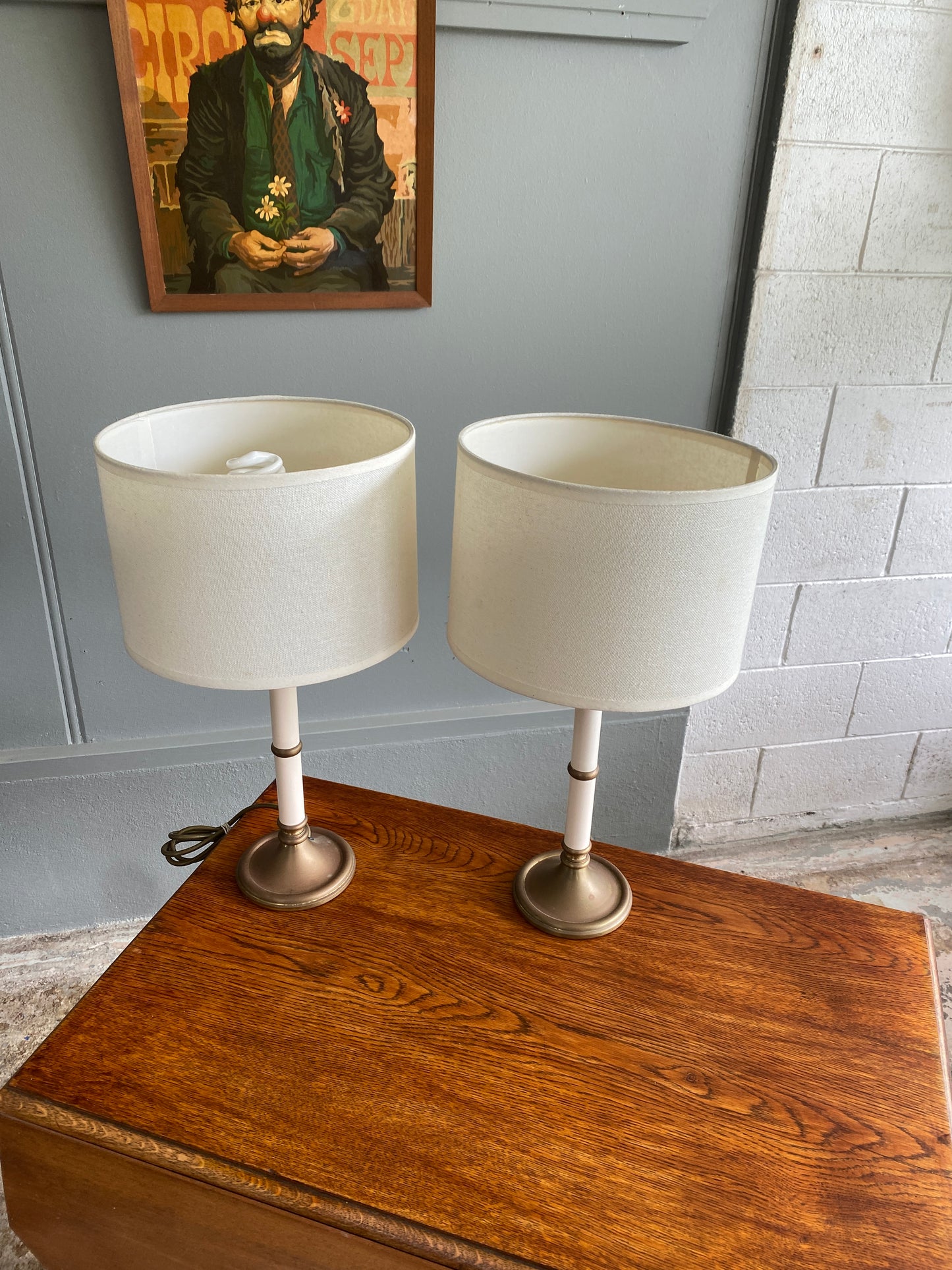 Vintage English Brass & Tole Table Lamps Pair