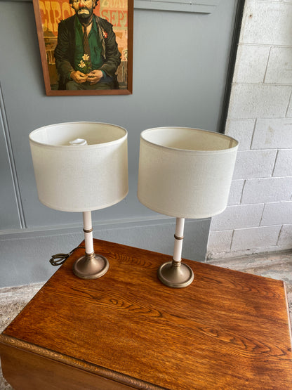 Vintage English Brass & Tole Table Lamps Pair