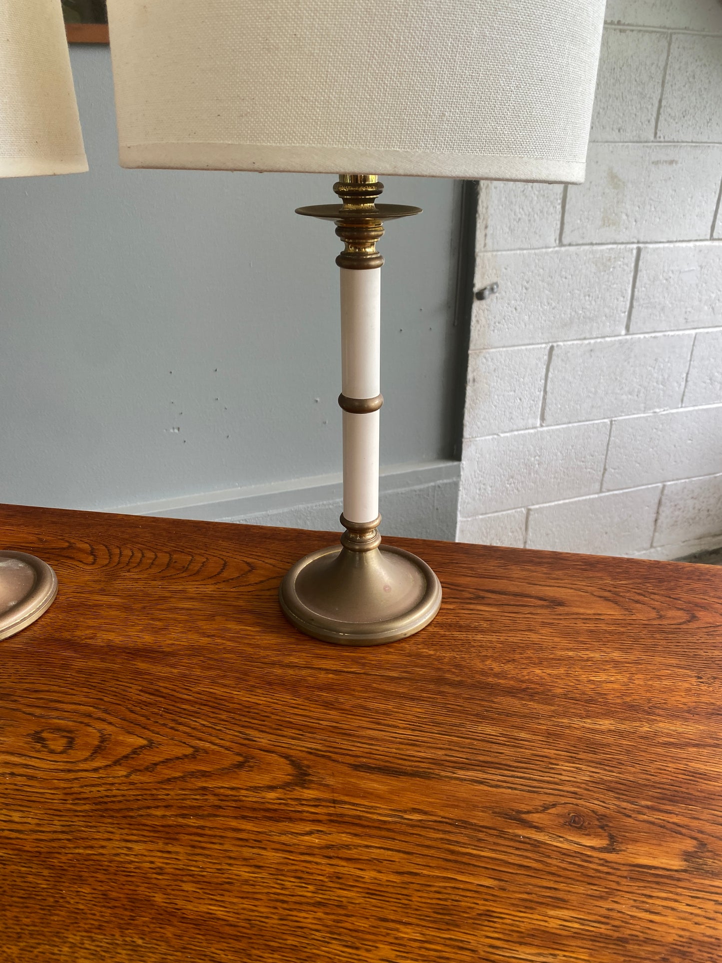 Vintage English Brass & Tole Table Lamps Pair
