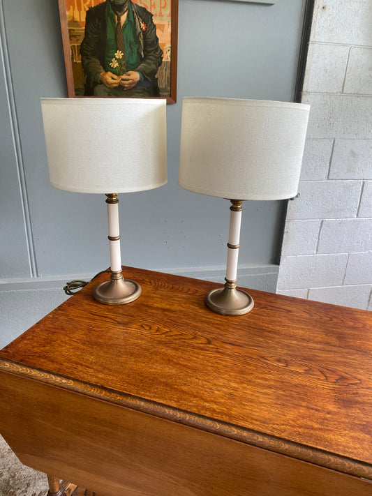 Vintage English Brass & Tole Table Lamps Pair
