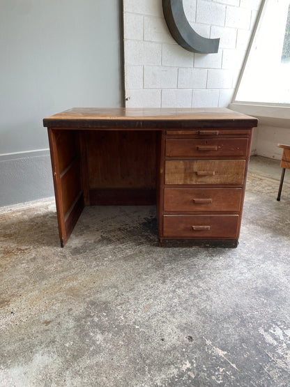Vintage Factory Managers Desk - Rimu