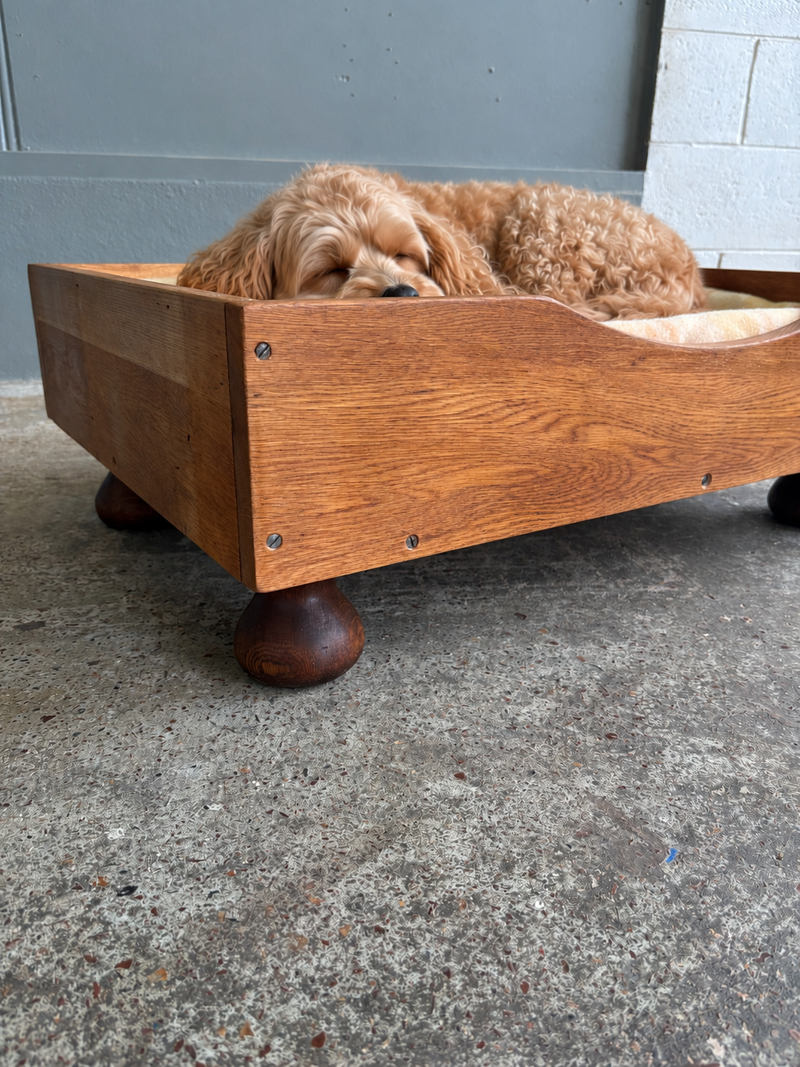 Handmade reclaimed oak and kauri dog bed