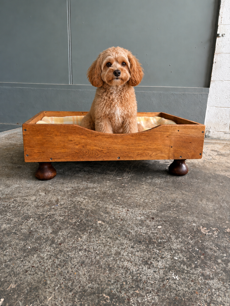 Handmade reclaimed oak and kauri dog bed