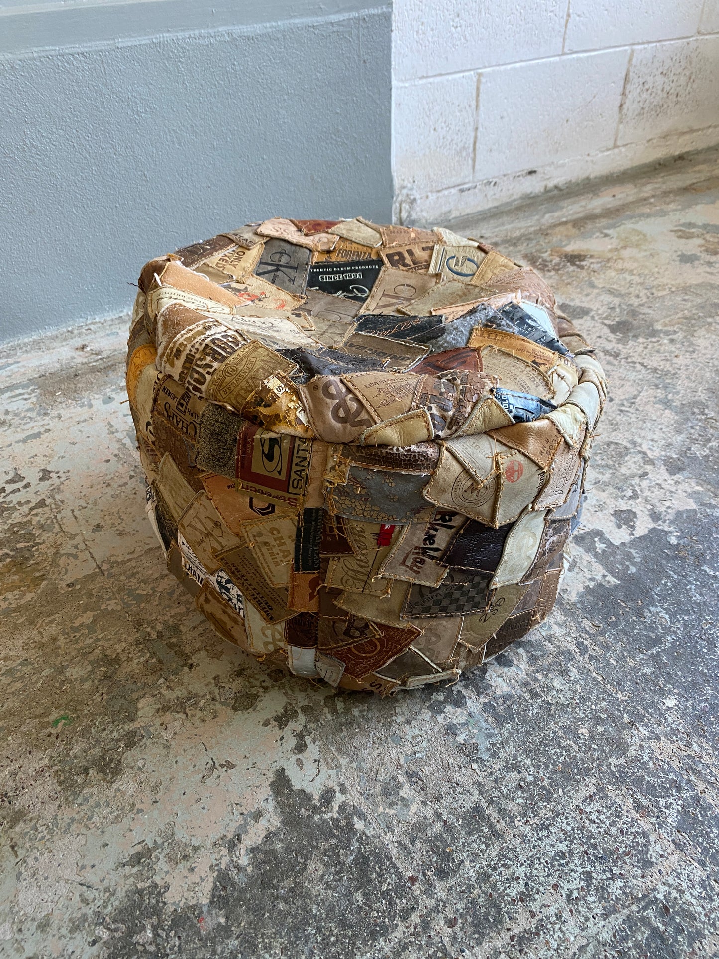 Vintage Jean Label Upcycled Pouffe