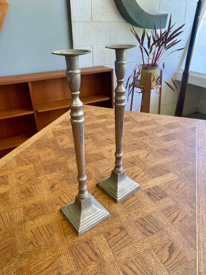 Vintage Large Bombay Company White Brass Heavy Candlestick Holders