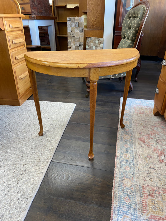 Vintage Light Oak Demi Lune with Cabriole Legs