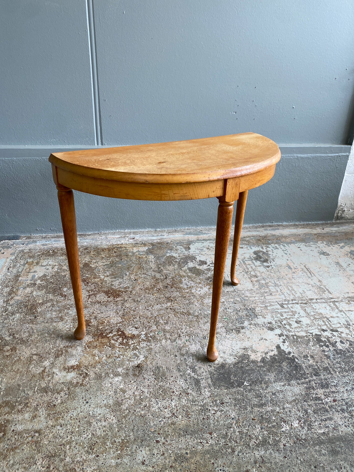 Vintage Light Oak Demi Lune with Cabriole Legs