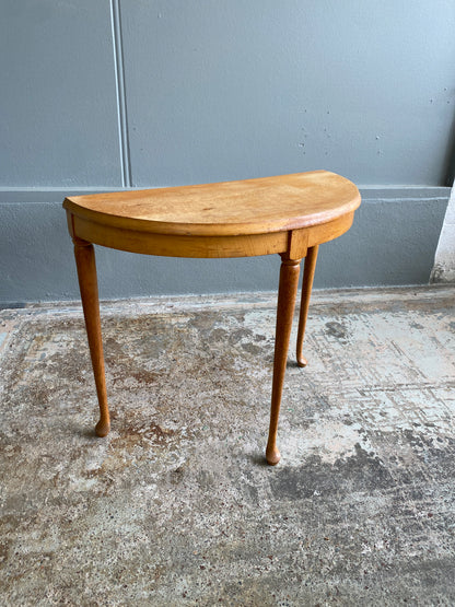 Vintage Light Oak Demi Lune with Cabriole Legs