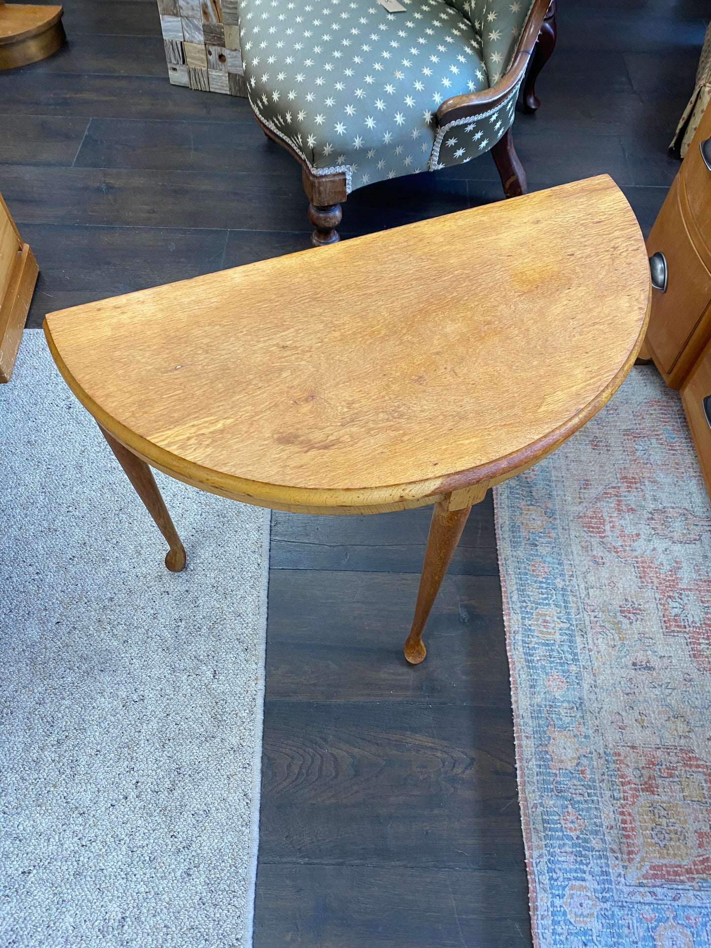 Vintage Light Oak Demi Lune with Cabriole Legs