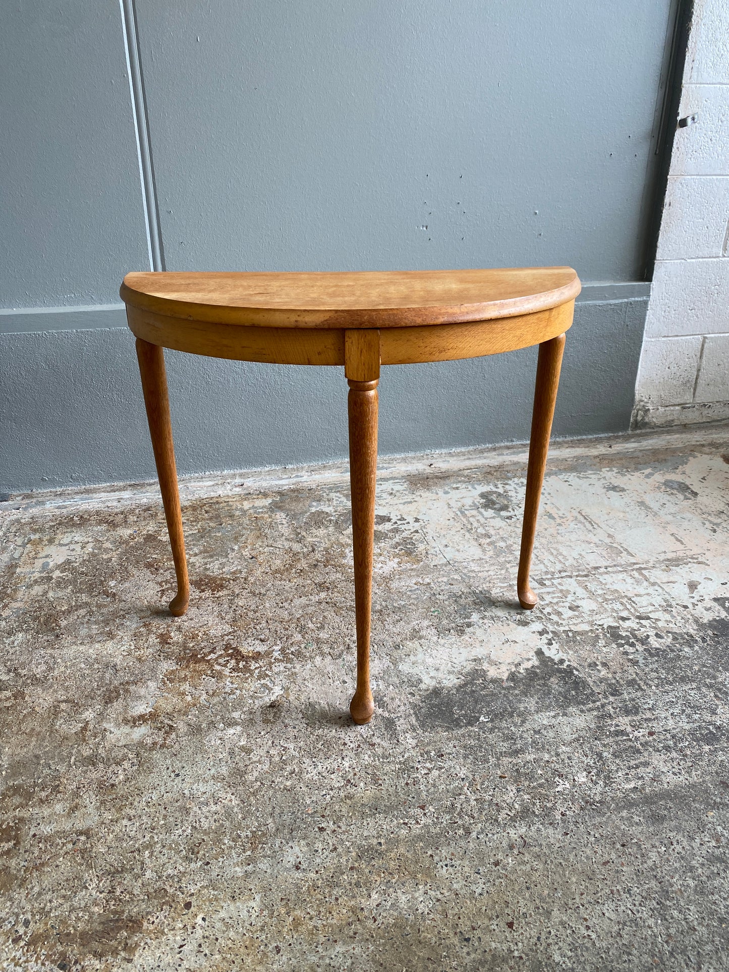 Vintage Light Oak Demi Lune with Cabriole Legs