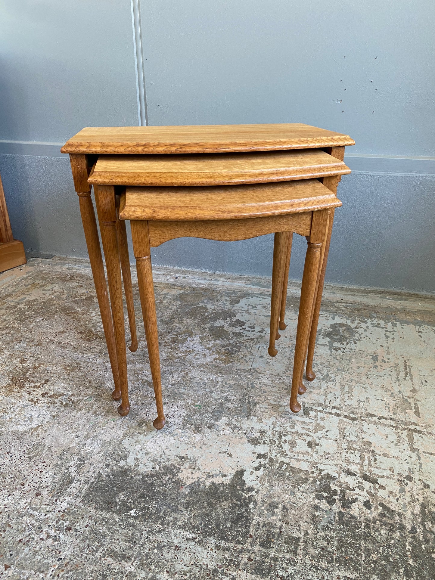 Vintage Light Oak Nest of Tables Cabriole Legs
